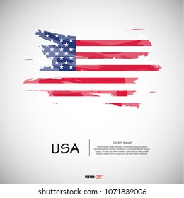 Flag of USA with  brush stroke, grunge style background vector.