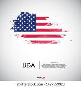 Flag of USA with  brush stroke, grunge style background vector.