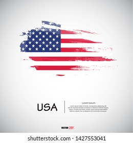 Flag of USA with  brush stroke, grunge style background vector.