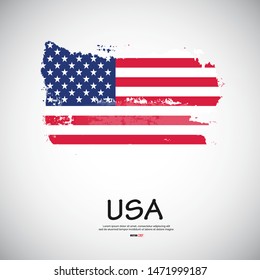 Flag of USA with  brush stroke, grunge style background vector.