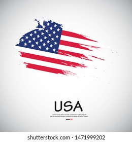 Flag of USA with  brush stroke, grunge style background vector.