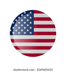 The flag of USA. Circle icon flag. Button flag icon. Standard color. 3d illustration. glossy circle badge	