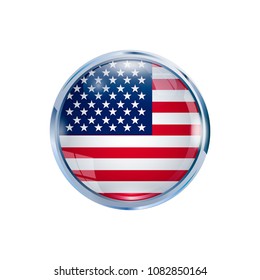 
Flag of the USA. Decorative element with a glass frame. An additional element for a banner, postcards. Vector illustration