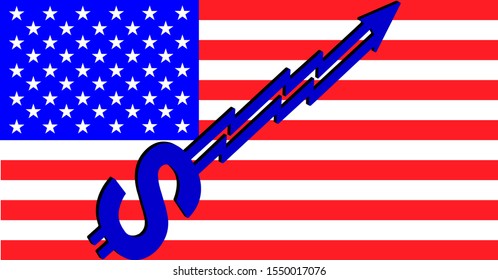 Flag of USA and dollar sign arrow graph going up. Vector illustration eps 10