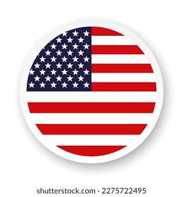 Flag of USA flat icon. Round vector element with shadow underneath. Best for mobile apps, UI and web design.