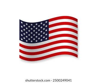Flag of USA flat icon. Wavy vector element with shadow. Best for mobile apps, UI and web design.