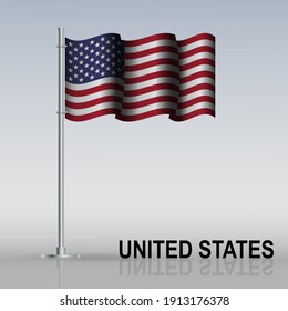 Bandera de Estados Unidos ondeando sobre un asta de bandera sobre la mesa. Ilustración del vector