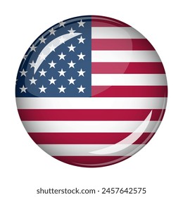 Flag of USA in the form of a round shaped icon. Abstract concept. The national flag is convex in shape. Vector illustration