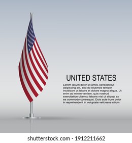 Flag Of USA Hanging On A Flagpole Stands On The Table. Vector Illustration