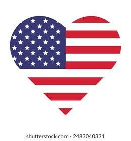 Flag USA heart flat icon. America holidays 4 july. Vector