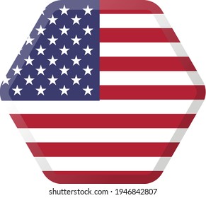 Flag of  USA hexagonal icon with smoothed corners, shadows and lights
