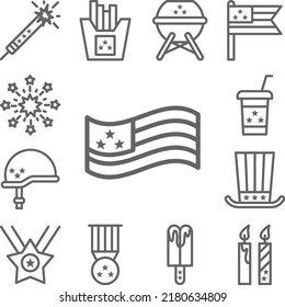 Flag, USA icon in a collection with other items