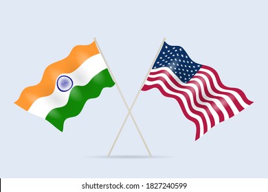 Bandera de Estados Unidos e India juntos. Un símbolo de amistad y cooperación de los estados. Ilustración vectorial.