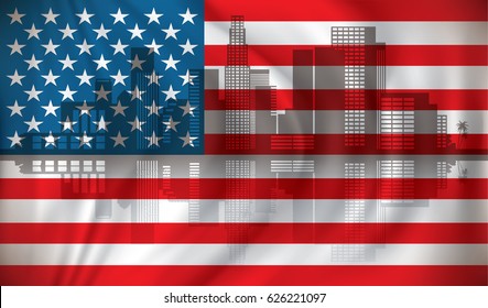 Flag of USA with Los Angeles skyline - vector illustration