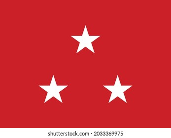 The flag of a USA Marine Corps Lieutenant General of a tri of white stars set over a red background