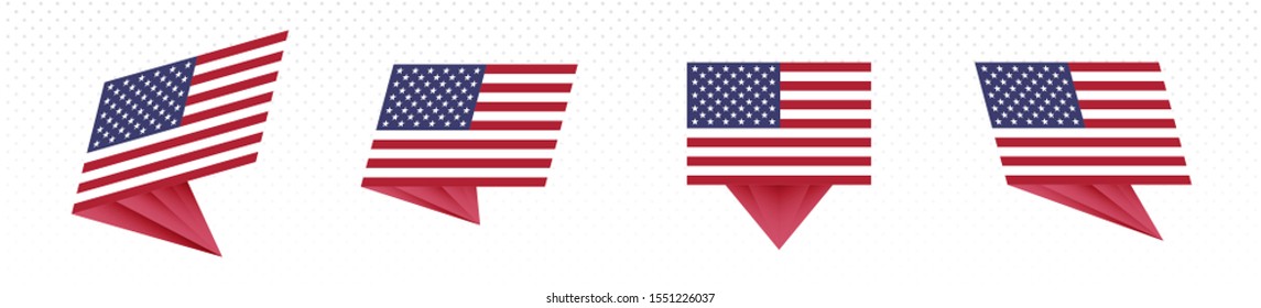 Flag of USA in modern abstract design, vector flag set.