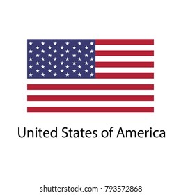 Flag of USA with name icon. Official colors and proportion correctly. National USA Flag vector. USA Flag vector illustration. National USA Flag vector on white background