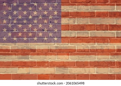 flag of USA on brick wall - vector illustration
