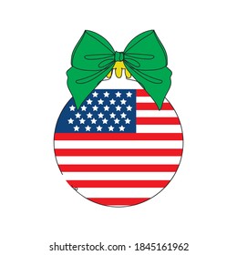 Flag of USA on a Christmas ball. One line drawing. Vector illustration continuous line drawing.