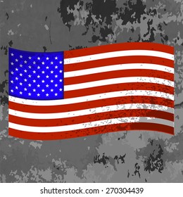 Flag of USA on Grunge Grey Texture. 