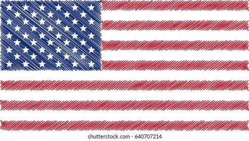 Flag of USA, pencil drawing vector illustration.