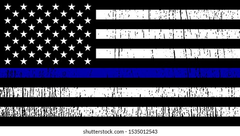 Flag USA With Police Support Symbol, Thin Blue Line