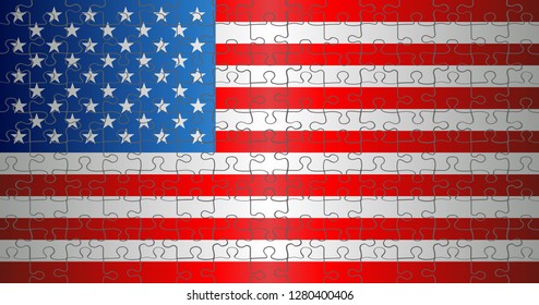 Flag of USA with puzzle background - illustration