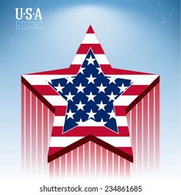 Flag of USA in a rising star illustration on sky blue background, vector design. 