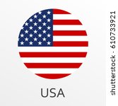 Flag of USA round icon or badge. United States circle button. American national symbol. Vector illustration.
