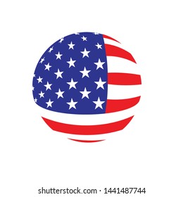 Flag of USA round icon or badge. United States circle button. American national symbol. Vector illustration.