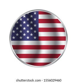 Flag of USA round icon or badge. United States circle button. American national symbol. Vector illustration.