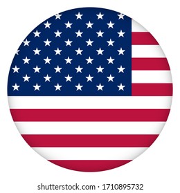 Flag of USA round icon, badge or button. American national symbol. Template design, vector illustration. 