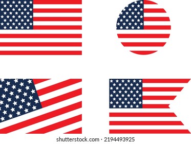 Bandera del icono o insignia de la ronda de Estados Unidos. Botón de círculo de Estados Unidos. Símbolo nacional estadounidense. Icono del vector.