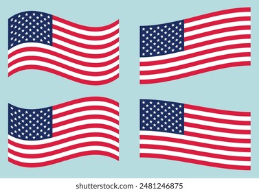 Flag USA set isolated icon. America holidays. 4 july banner in flat style. Veteran day and Memorial day vector illustration