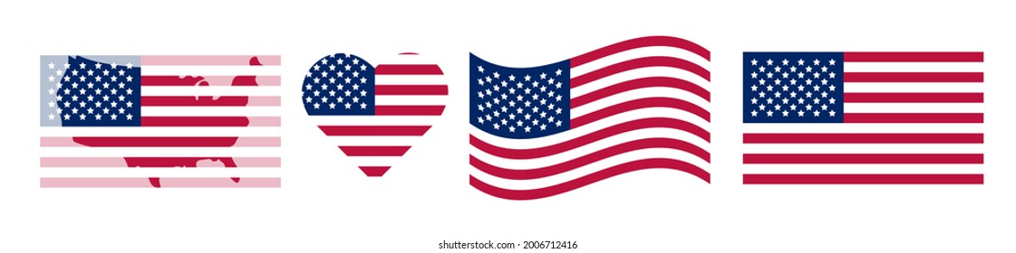 Flag USA set isolated vector icon. 4 july banner in flat style. Veteran day and Memorial day illustration. American holidays. The day of Independence.
