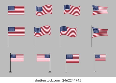 Flag of USA Set, original and simple United states flag Bundle, vector illustration of American flag Collection
