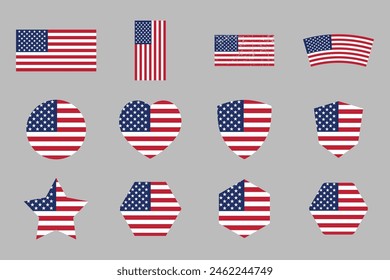 Flag of USA Set, original and simple United states flag Bundle, vector illustration of American flag Collection
