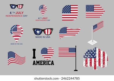 Flag of USA Set, original and simple United states flag Bundle, vector illustration of American flag Collection
