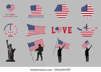 Flag of USA Set, original and simple United states flag Bundle, vector illustration of American flag Collection
