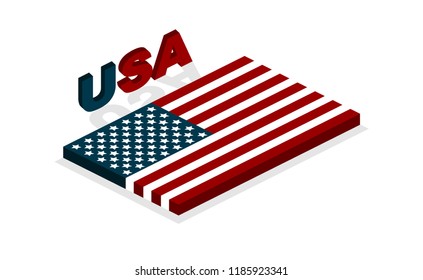 Flag USA with shadow in isometric design on blank background