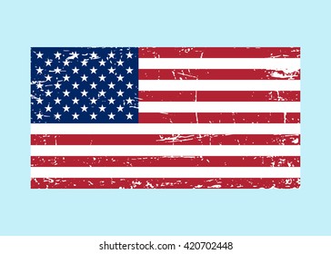 Flag USA sign Grunge. National symbol of freedom, independence. Original simple United State Of America flag isolated on white background. Official colors and Proportion Correctly. Vector illustration