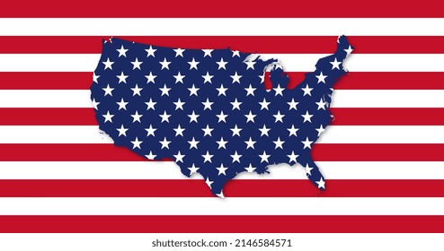 Flag USA. Stars and stripes pattern background with map United States. Vector illustration.