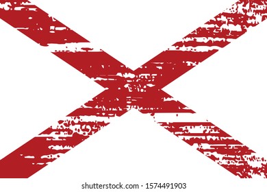 The flag of the USA state of Alabama with a grunge effect. State flag in brush strokes. Vector illustration.