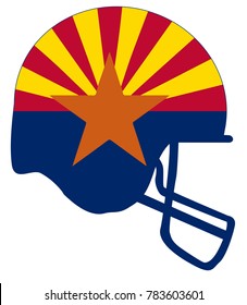 The flag of the USA state of Arizona below a football helmet silhouette