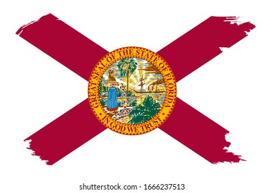 The flag of the USA state of Florida with a white grunge border and copy space
