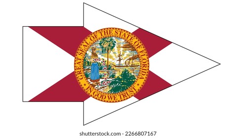 The flag of the USA state of Florida within a pointer arrow