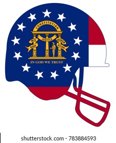 The flag of the USA state of Georgia below a football helmet silhouette