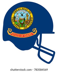 The flag of the USA state of Idaho below a football helmet silhouette