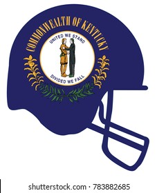 The flag of the USA state of Kentucky below a football helmet silhouette