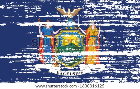 The flag of the USA state of New York with a grunge effect. State flag in brush strokes. Vector illustration.